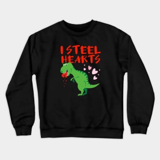 I Steal Hearts Valentines Day, Romantic T Rex Dinosaur Heart Love Crewneck Sweatshirt